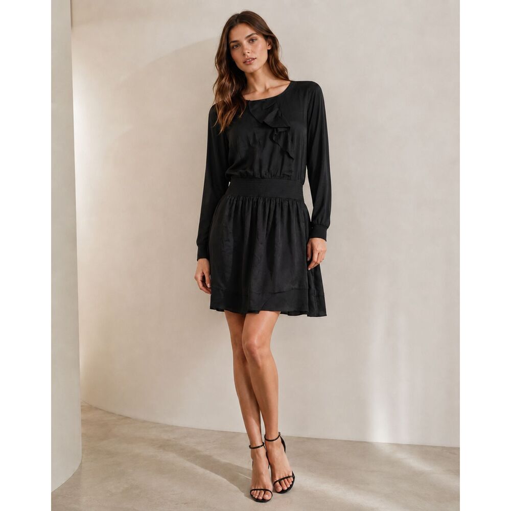 Hugo Boss Orange Amirella Black Silk Blend Ruffle Dress Size 4
